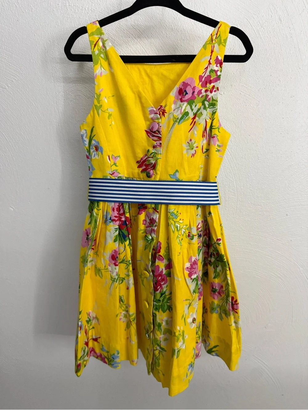 Polo Ralph Lauren Girls Yellow Floral Cotton Dress Striped Sash Size 4 Princess